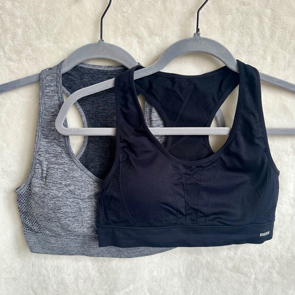 RBX Seamless Racerback Sports Bra 2 Pack Set Black Space Dye Grey‎ Medium M